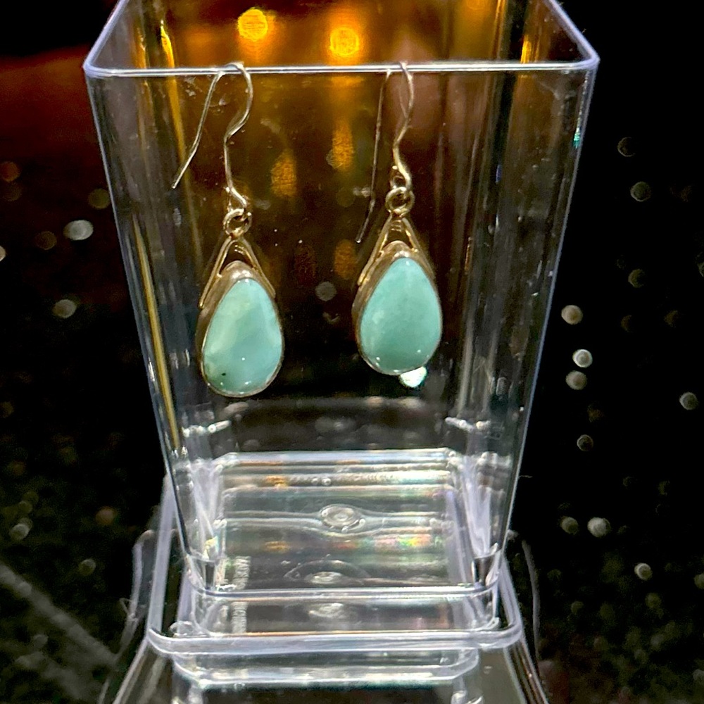 Rare Larimar sterling silver drop teardrop shaped earrings 1”NWT
